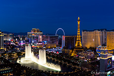 Wasserspiele des Bellagio Hotels in der blauen Stunde, Las Vegas